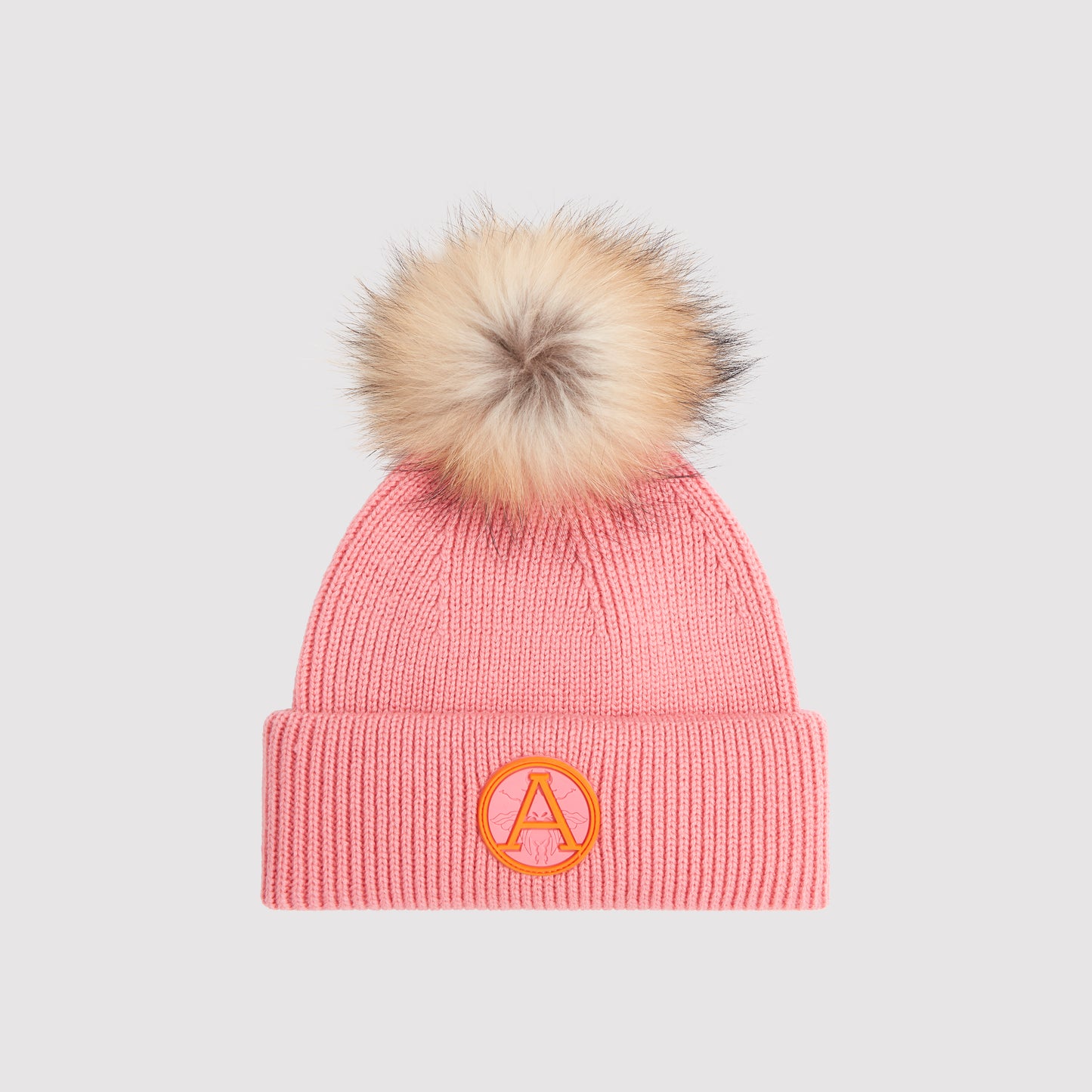 Kids Badge Beanie with Fur in Pink