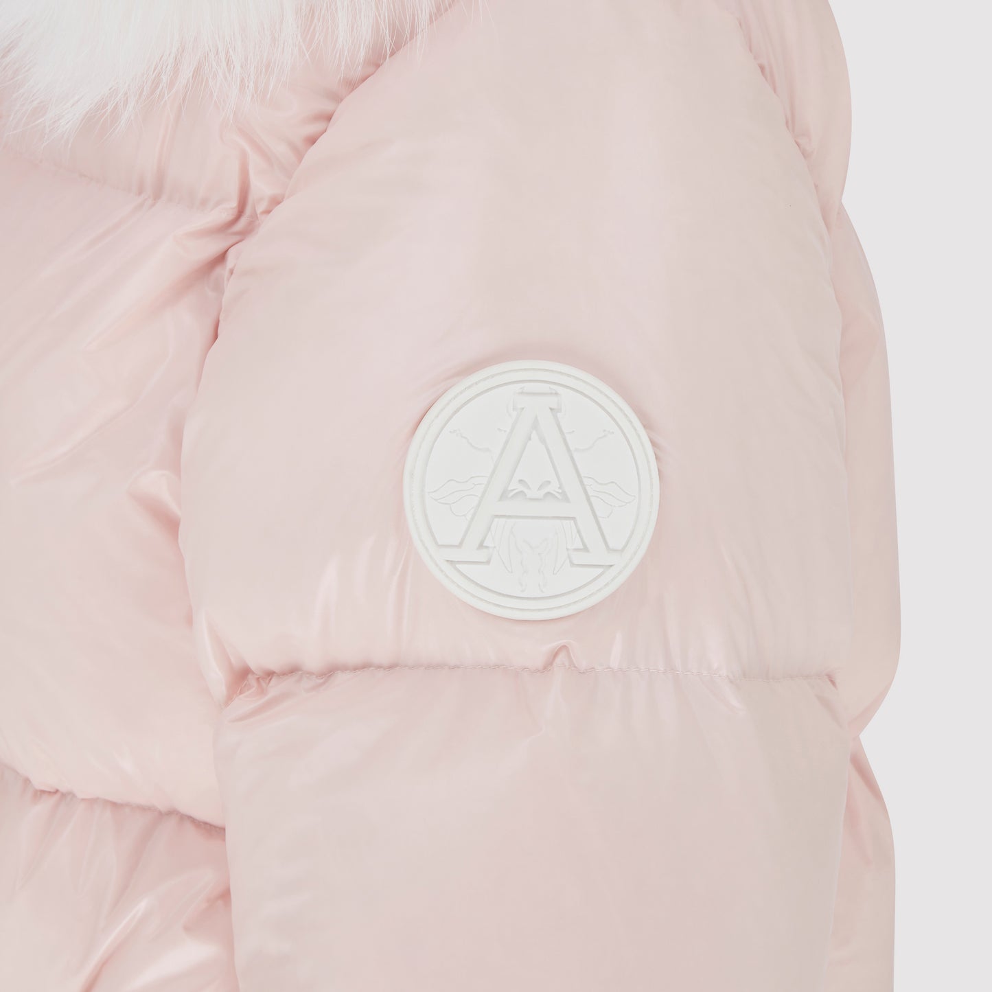 Women's Puffer with Fur in Baby Pink