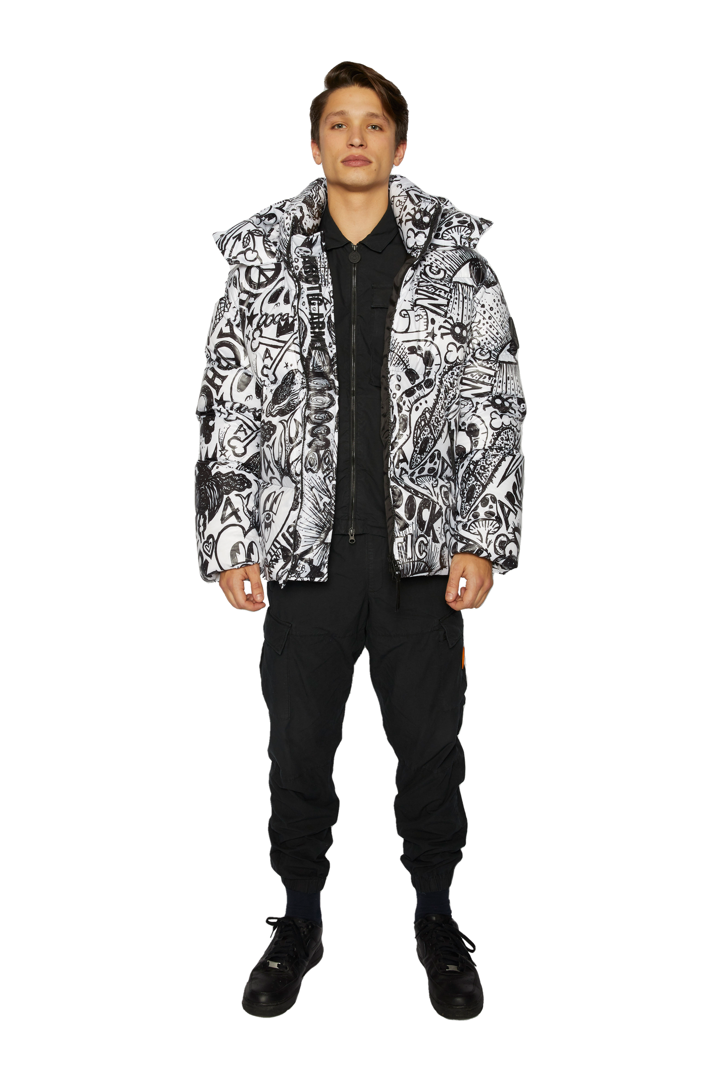 Men's Puffer in Graffiti Print