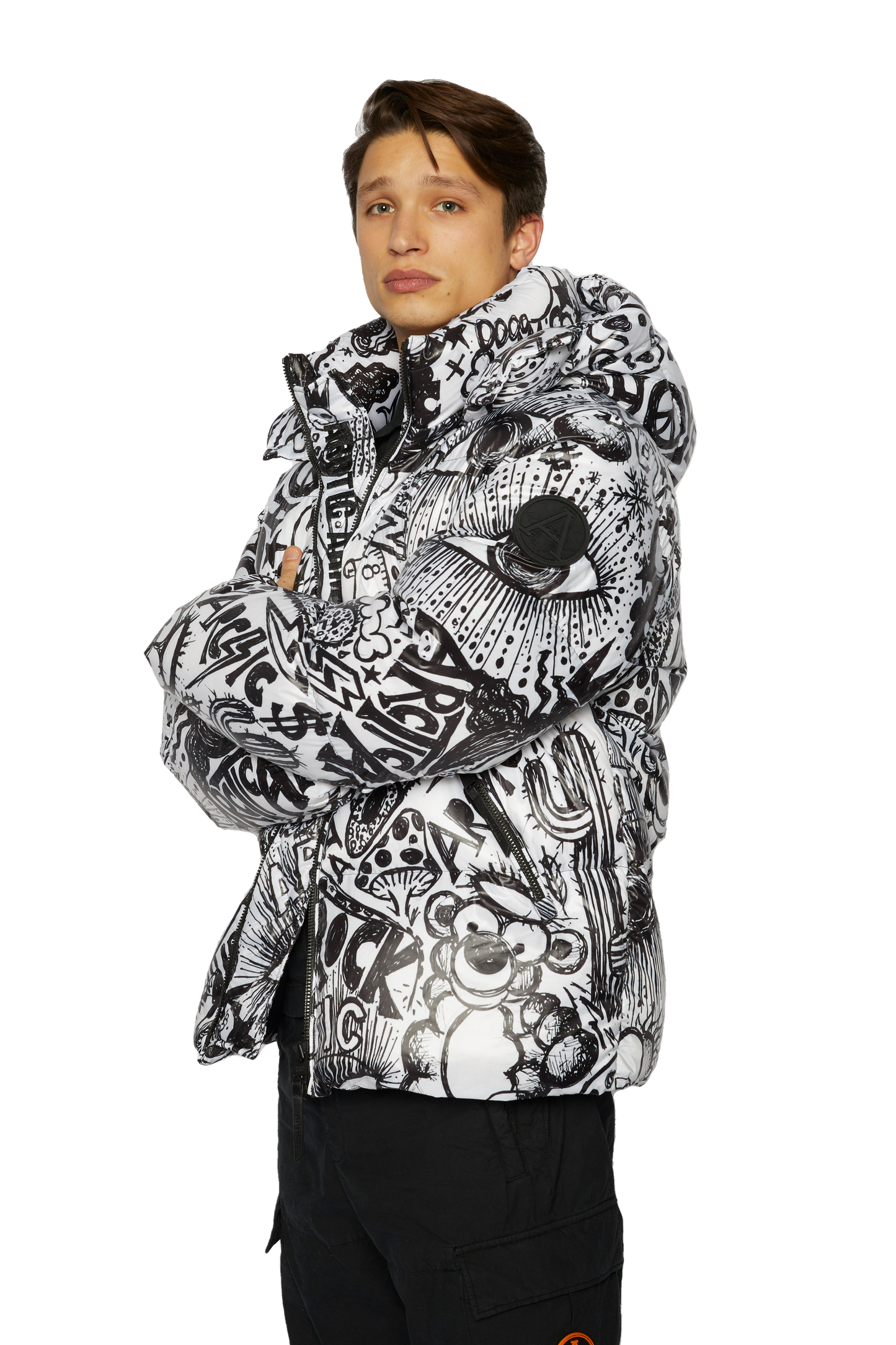 Men's Puffer in Graffiti Print