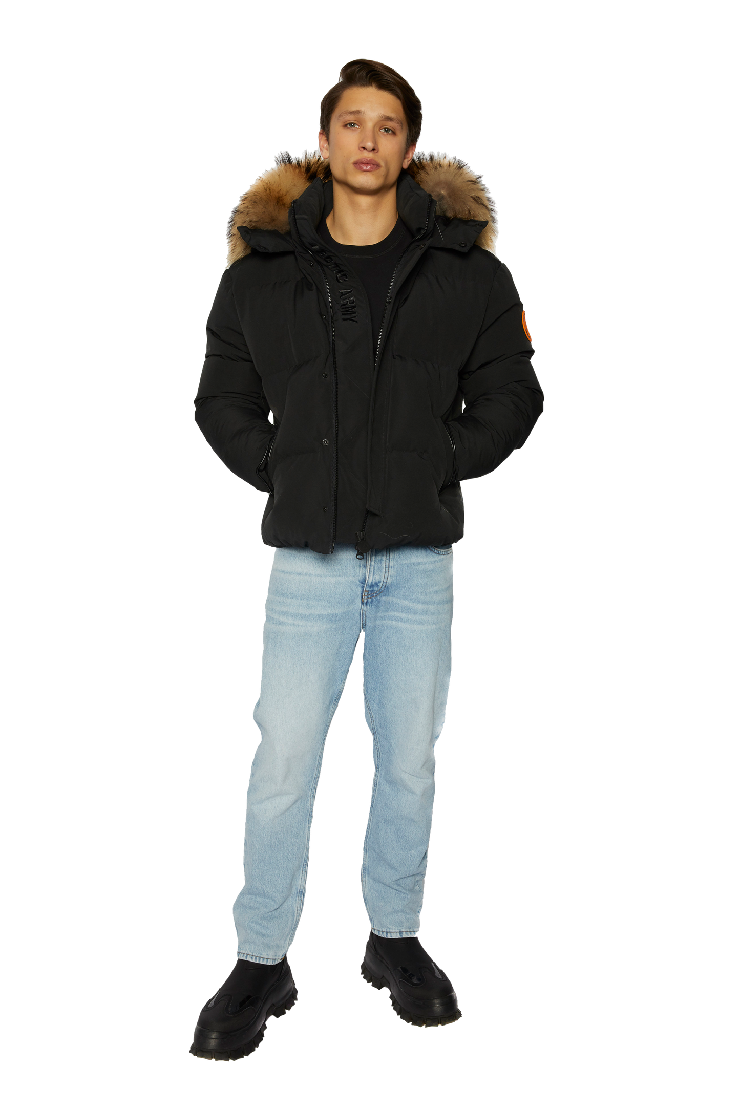 Men's Tailored Puffer with Fur in Black