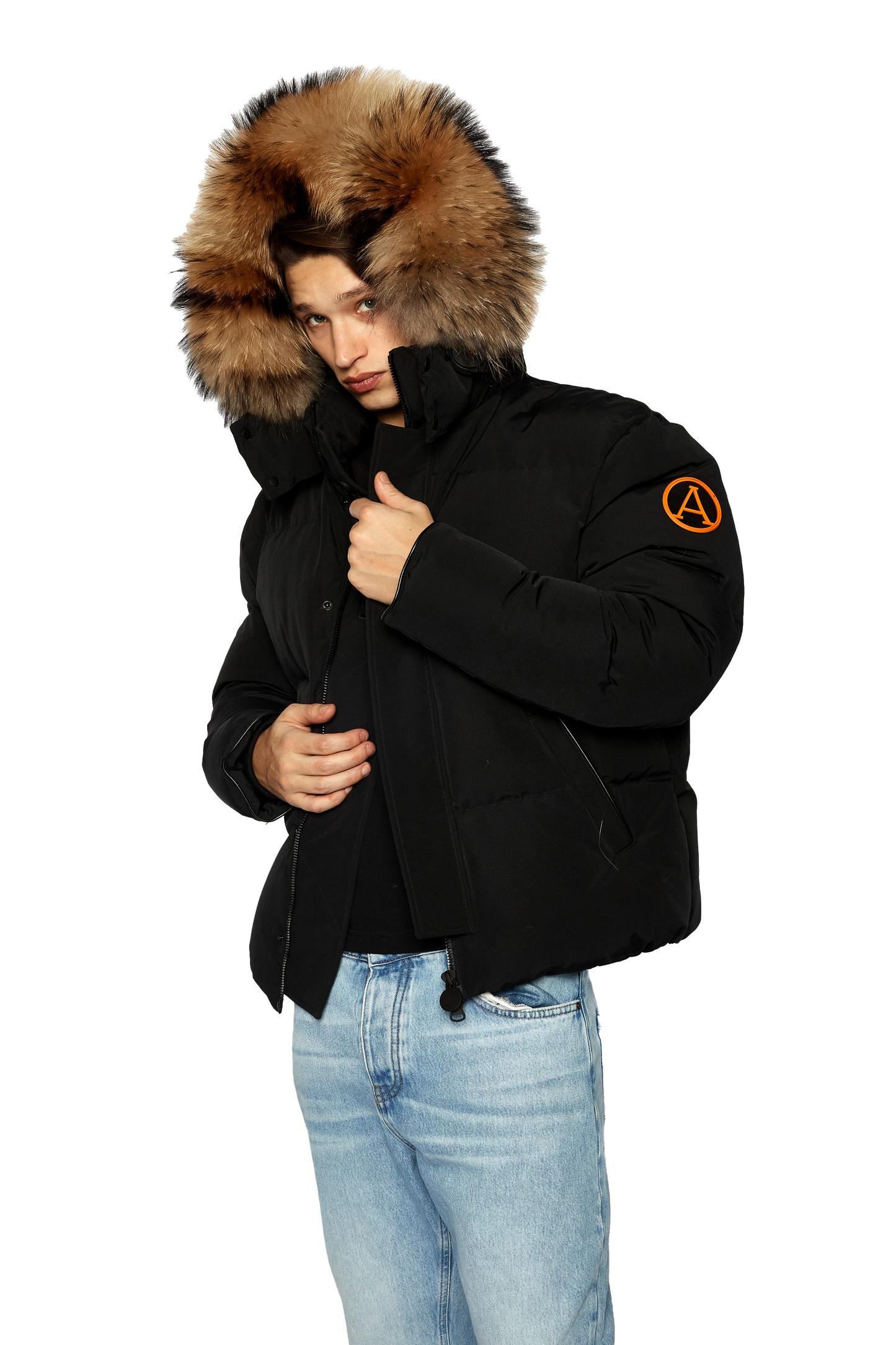 Men's Tailored Puffer with Fur in Black