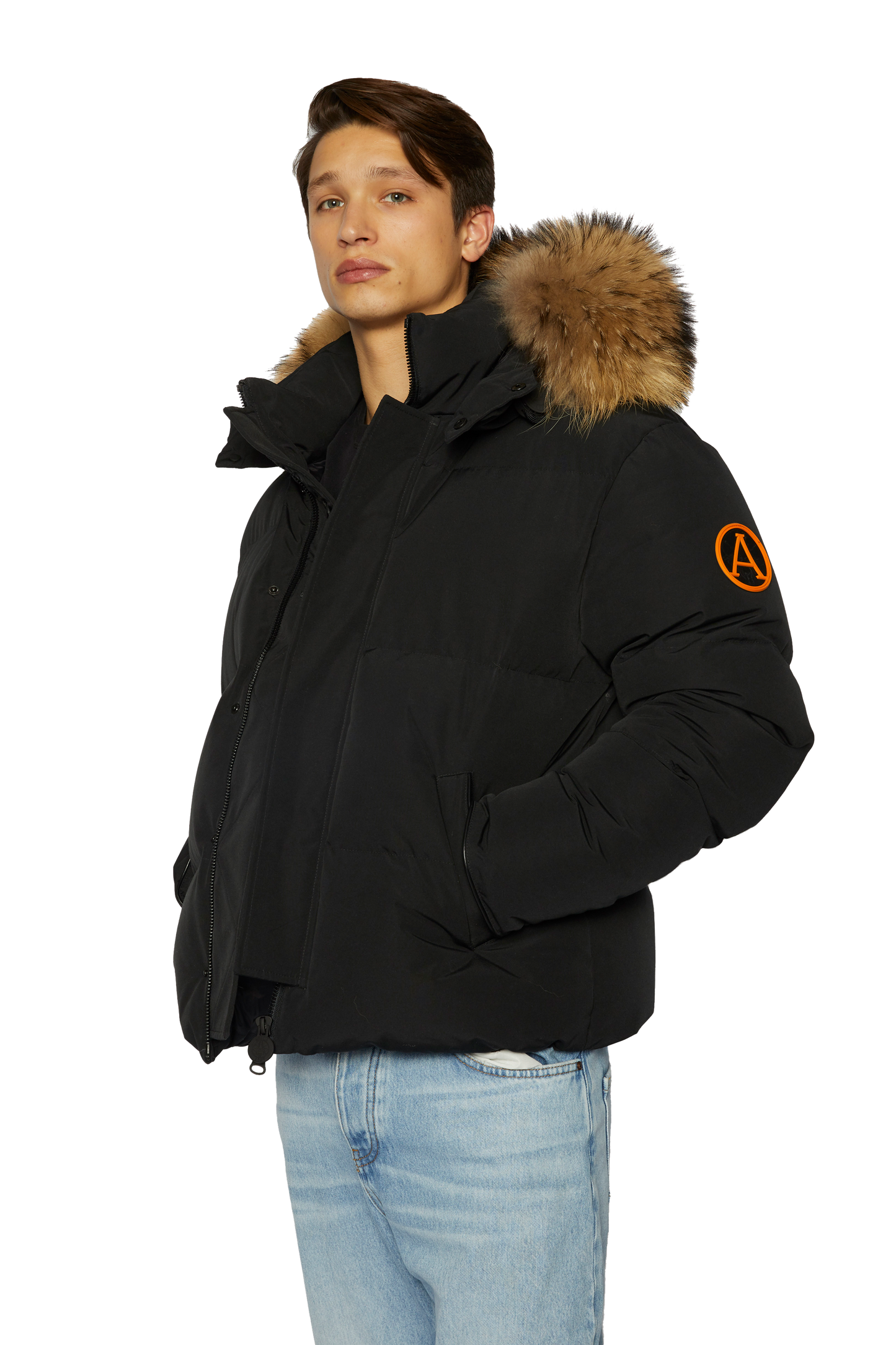Men's Tailored Puffer with Fur in Black