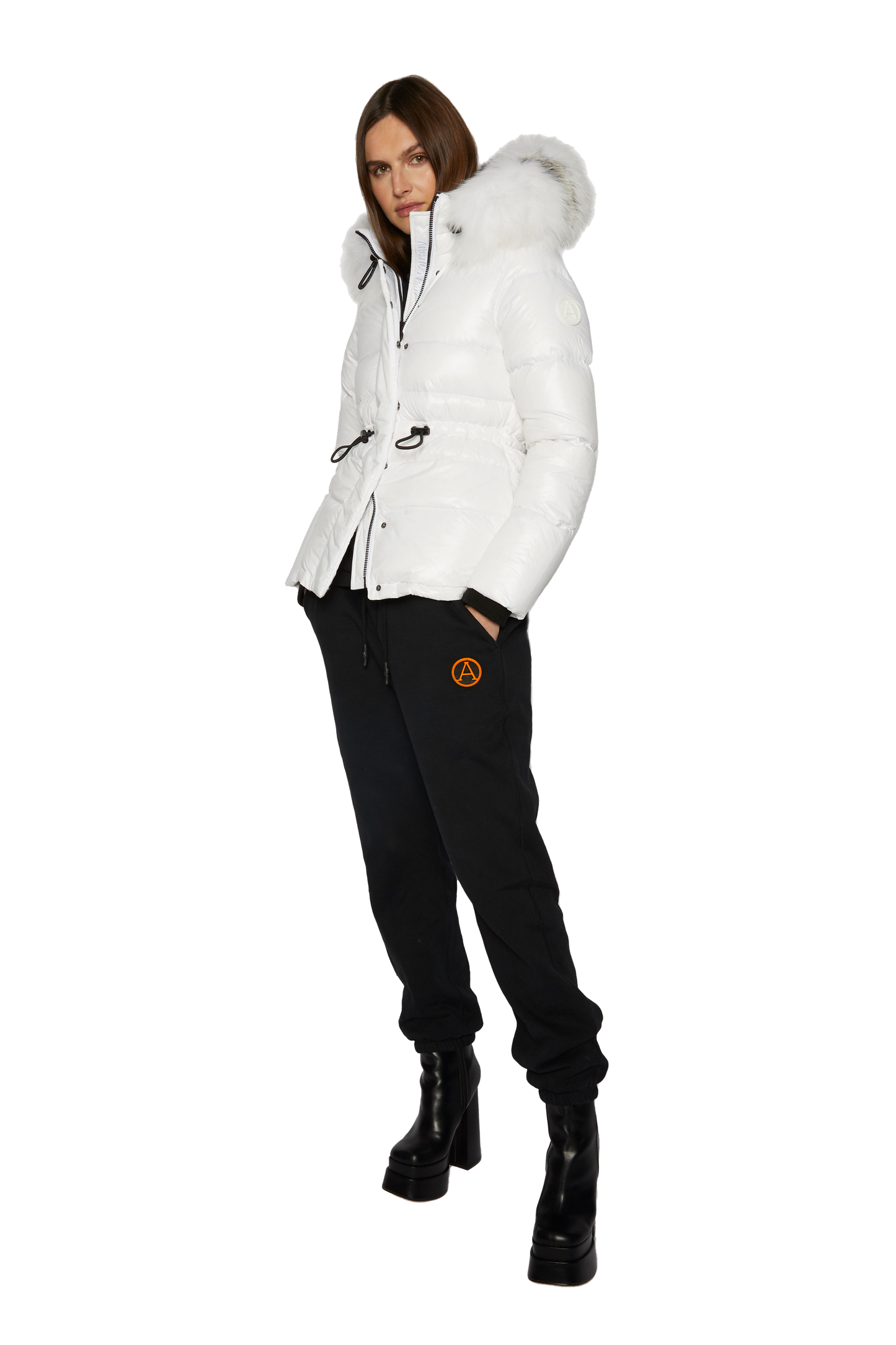 Women's London Puffer with Fur in White