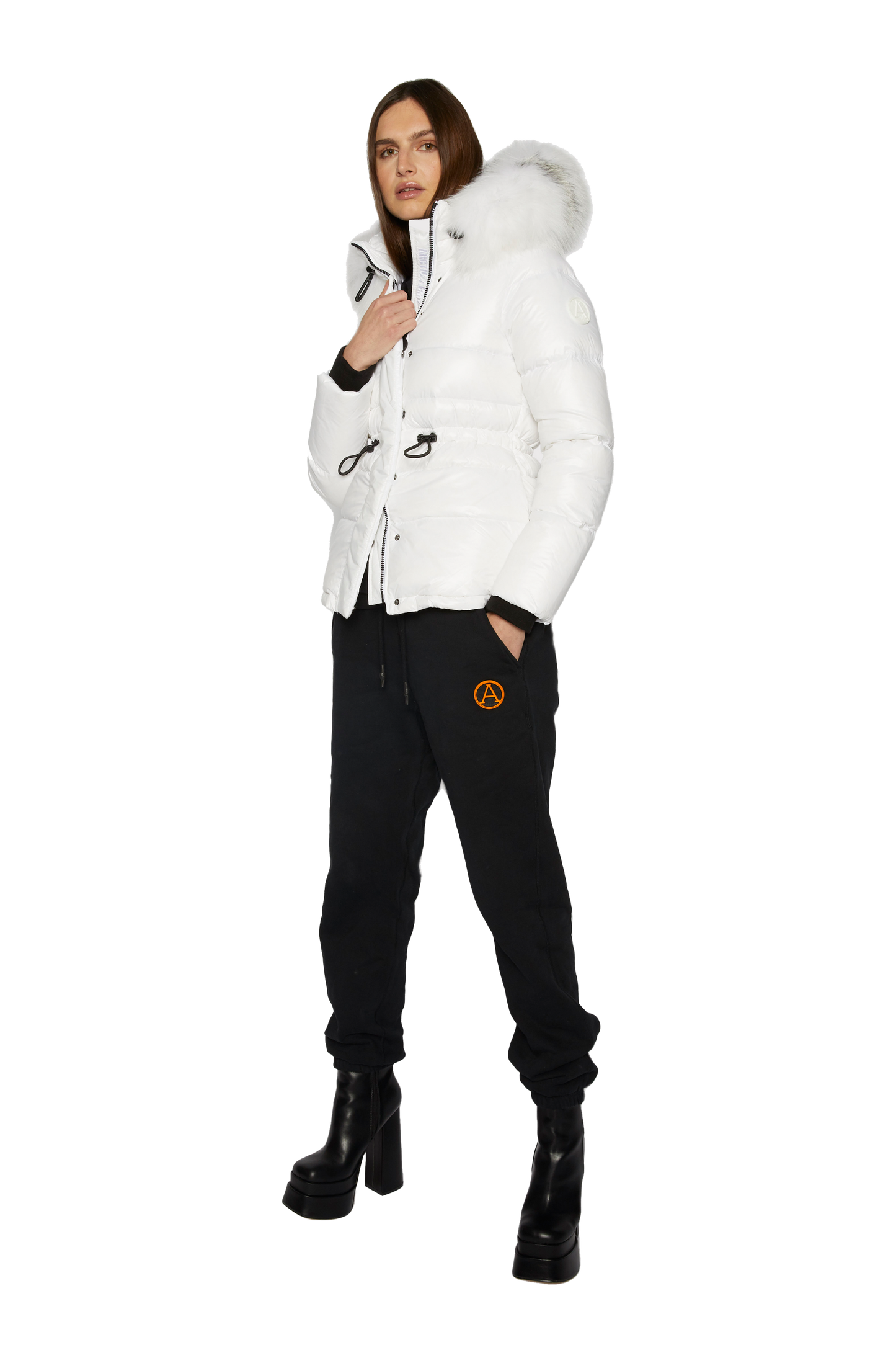 Women's London Puffer with Fur in White