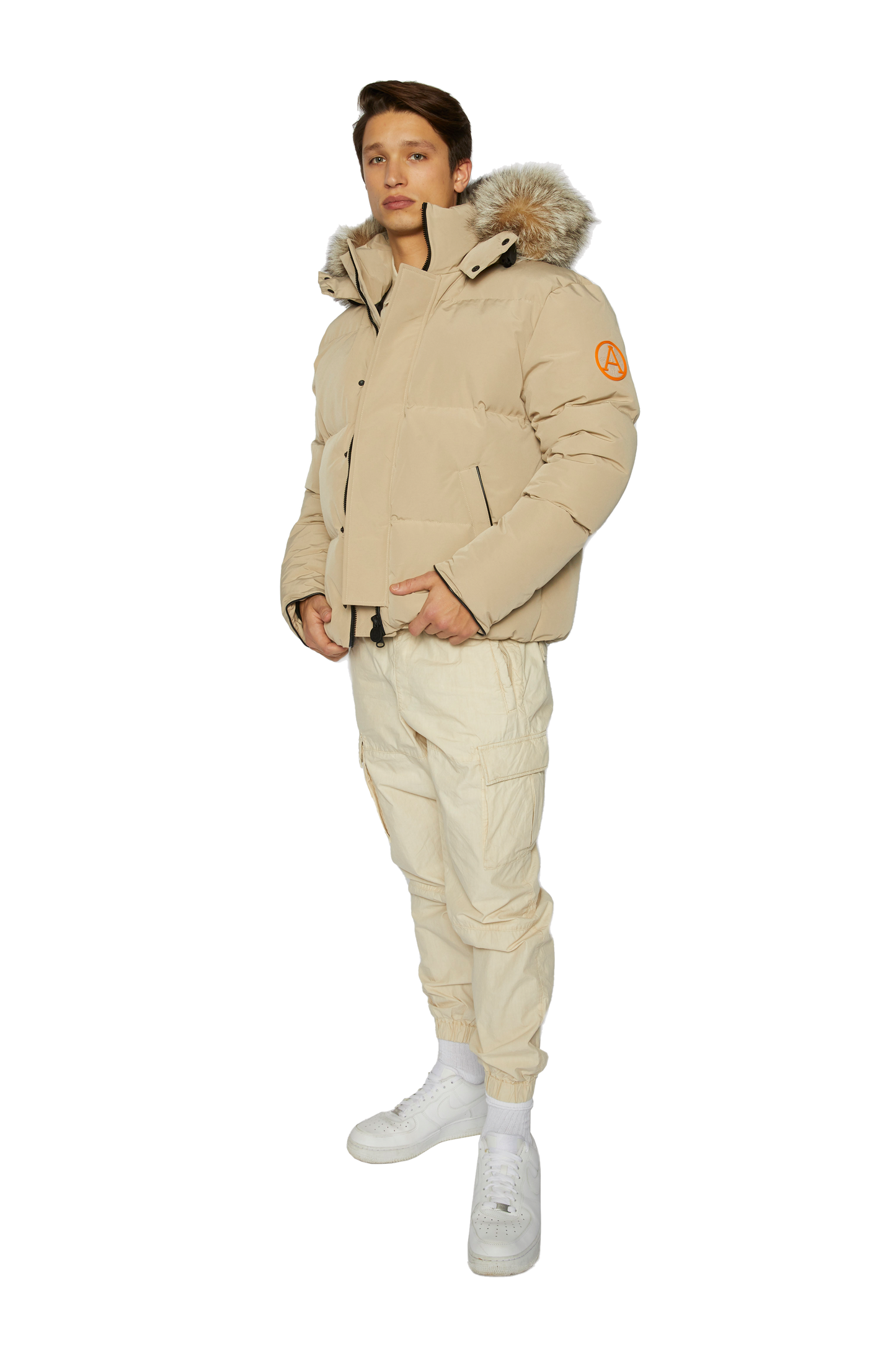 Men's Tailored Puffer with Fur in Fawn
