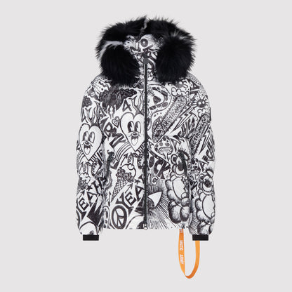 Men's Puffer with Fur in Graffiti