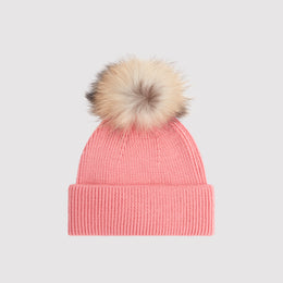 Kids Badge Beanie with Fur in Pink
