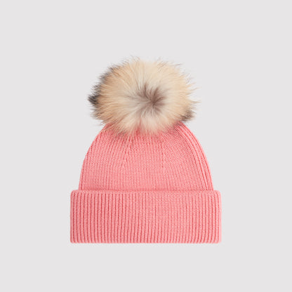 Kids Badge Beanie with Fur in Pink