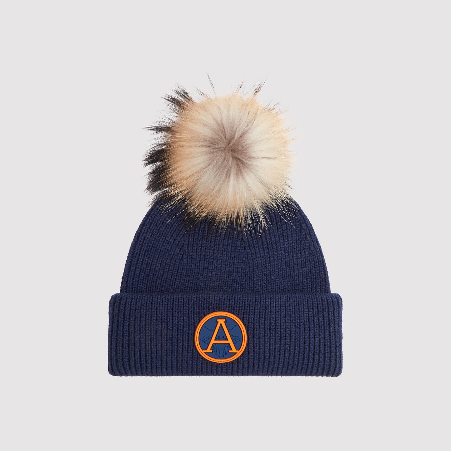 Kids Badge Beanie with Fur in Navy