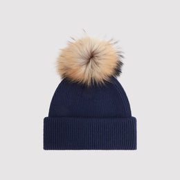 Kids Badge Beanie with Fur in Navy