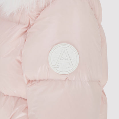 Women's Puffer with Fur in Baby Pink