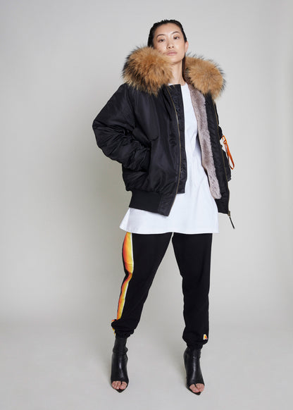 Women's Bomber with Fur in Black