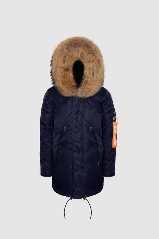 Kids Parka with Fur in Navy