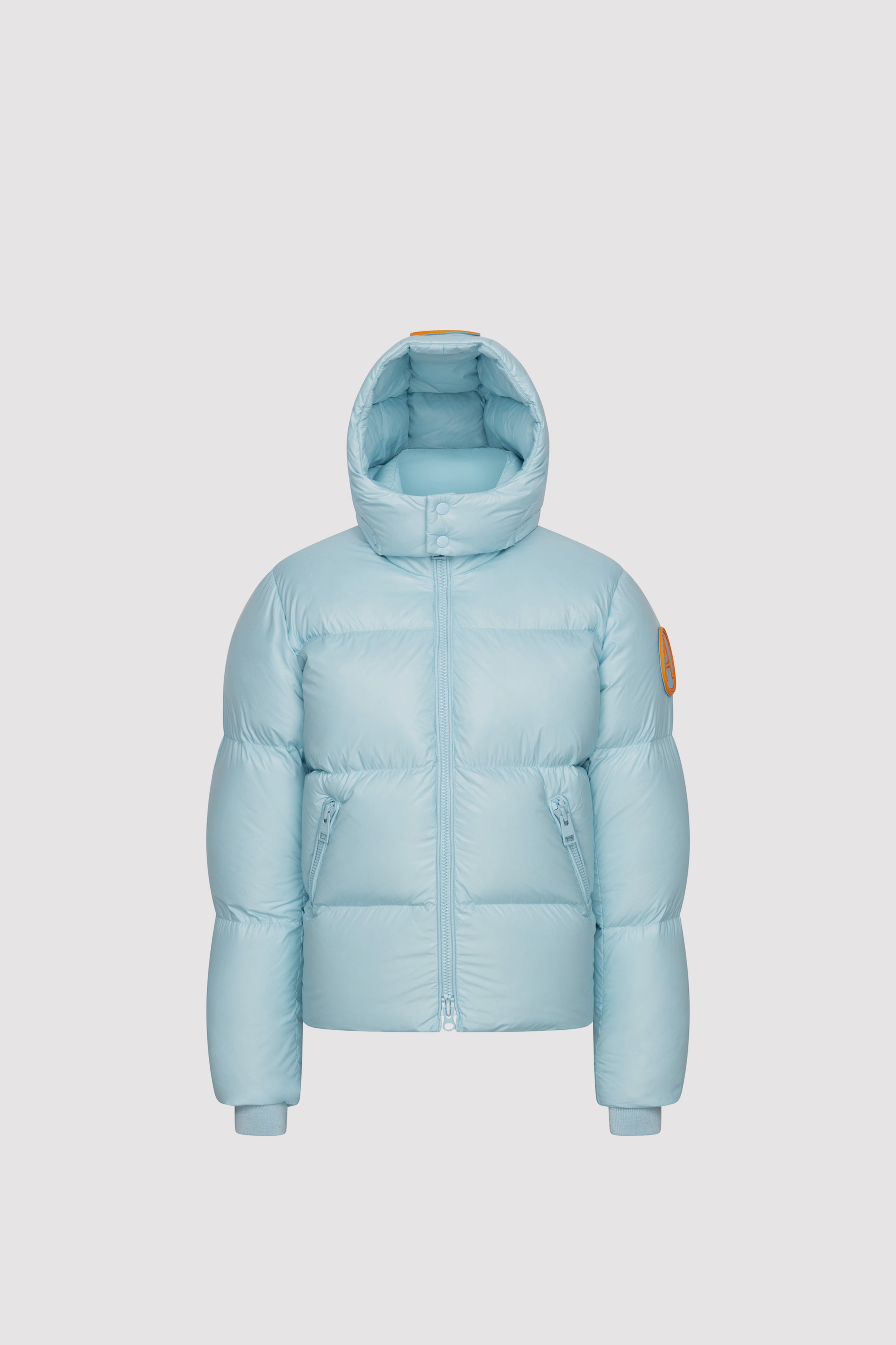 Baby blue puffer jacket with hood online