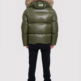Women's Puffer with Fur in Khaki