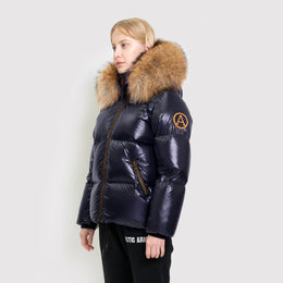 Women's Puffer with Fur in Navy