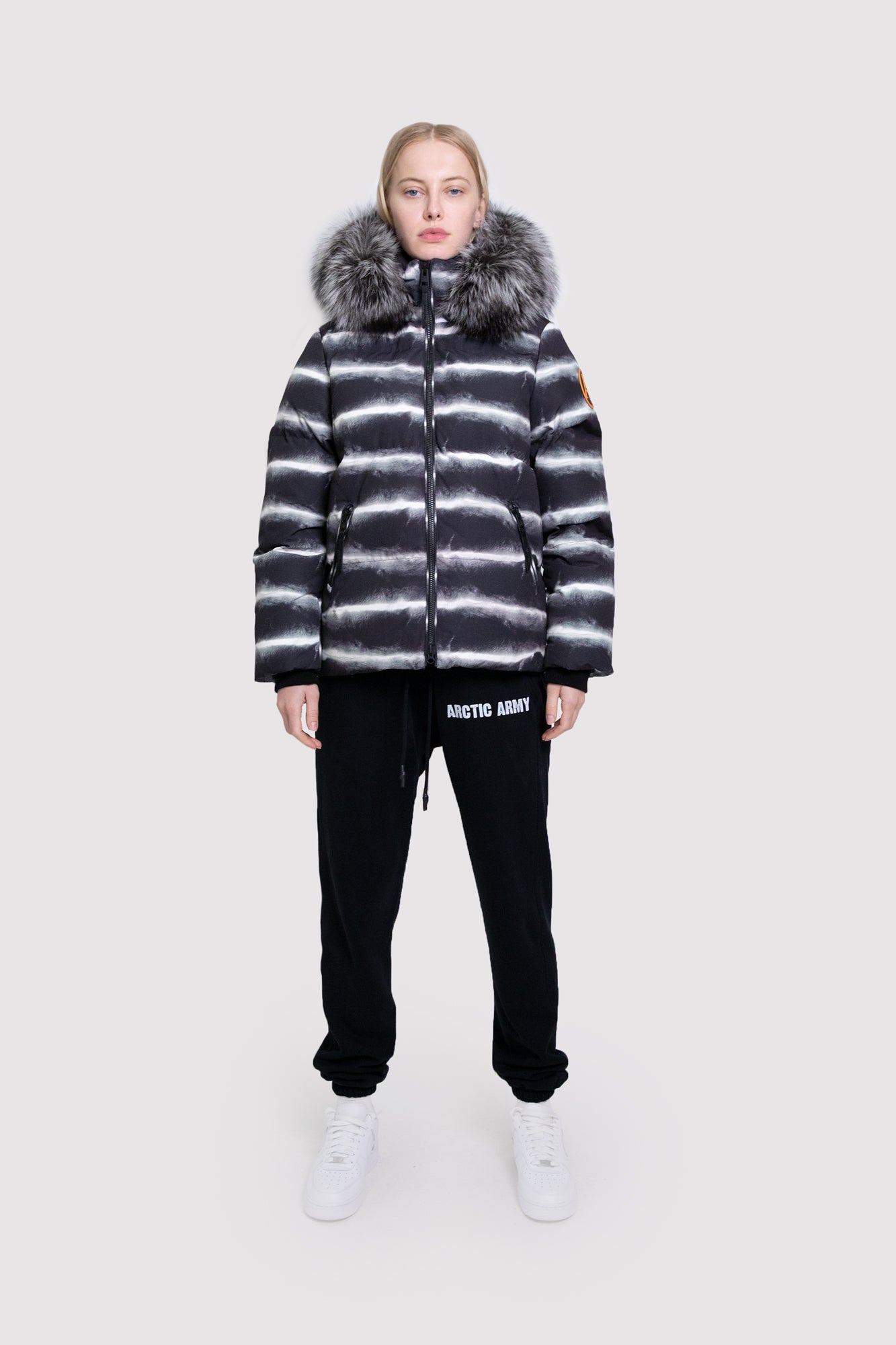 Army print puffer hot sale jacket women's