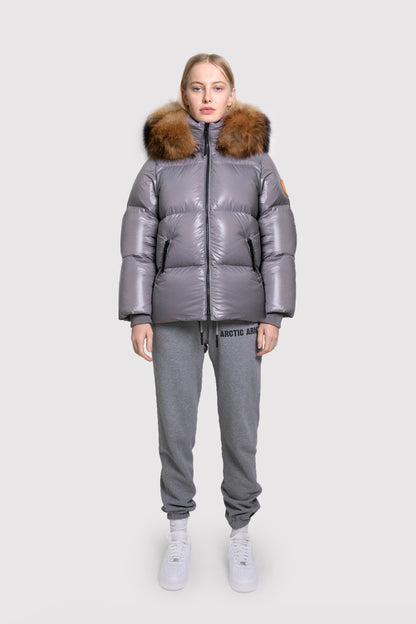 Women's Puffer with Fur in Grey