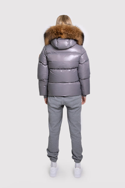 Women's Puffer with Fur in Grey