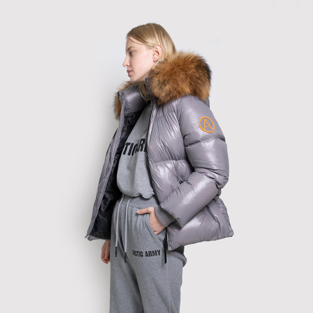 Women s Puffer with Fur in Grey