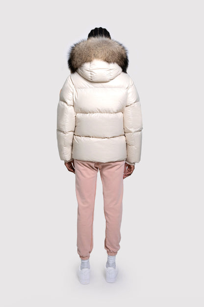 Women's Puffer with Fur in Chalk