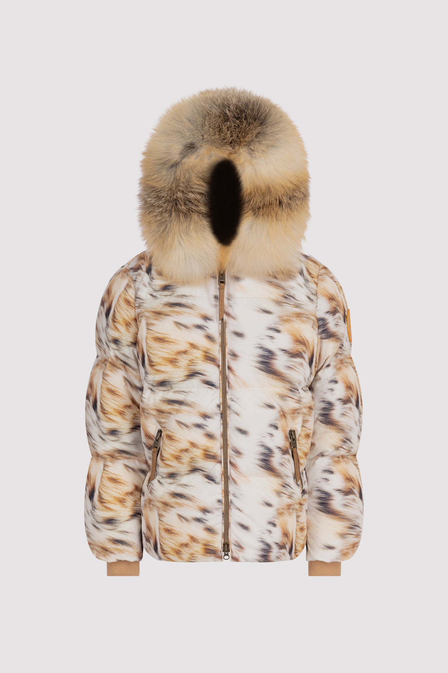Women's Lynx Print Puffer with Fur in Lynx Camo