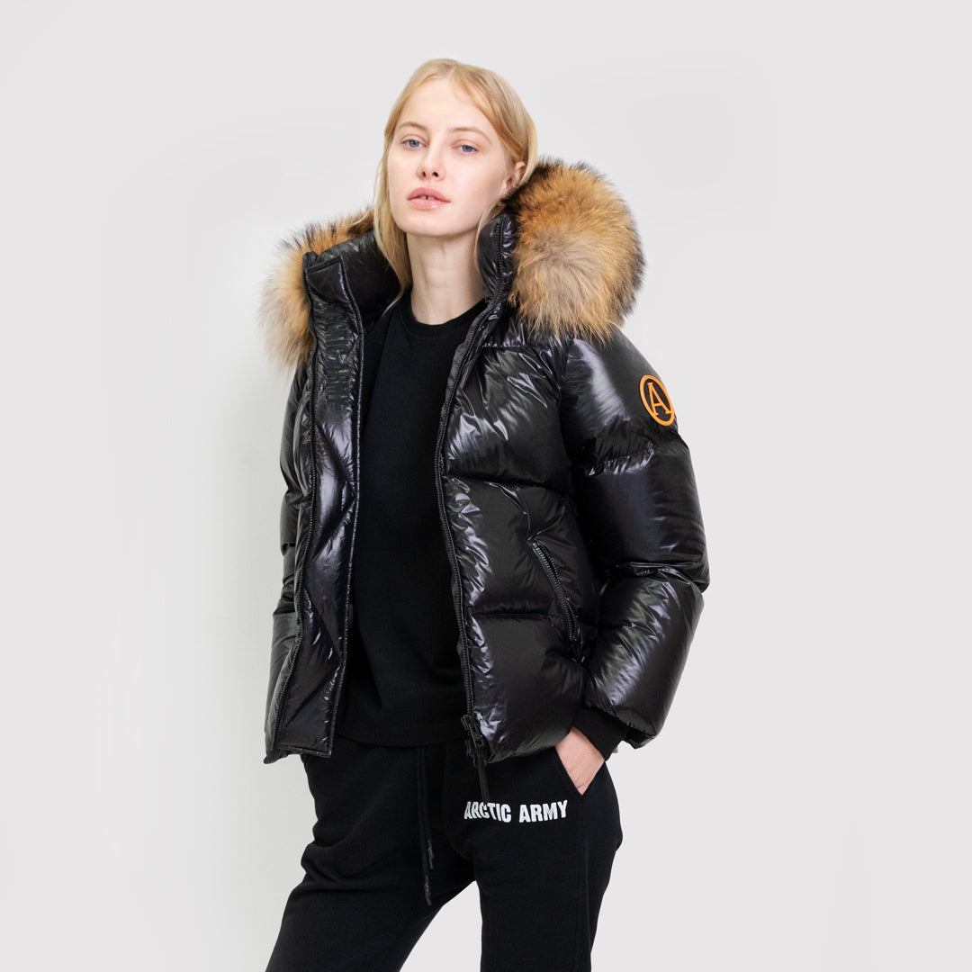 Women's Puffer with Fur in Black