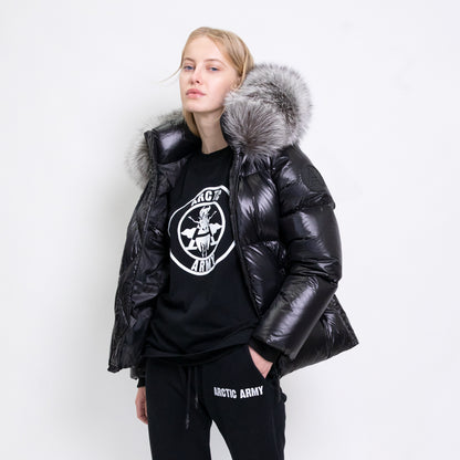 Women's Black Edition Puffer with Fur in Black