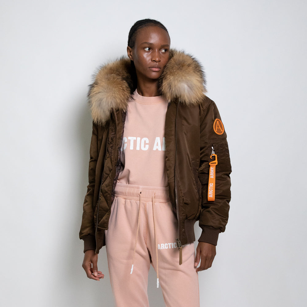 Women's Bomber with Fur in Chocolate