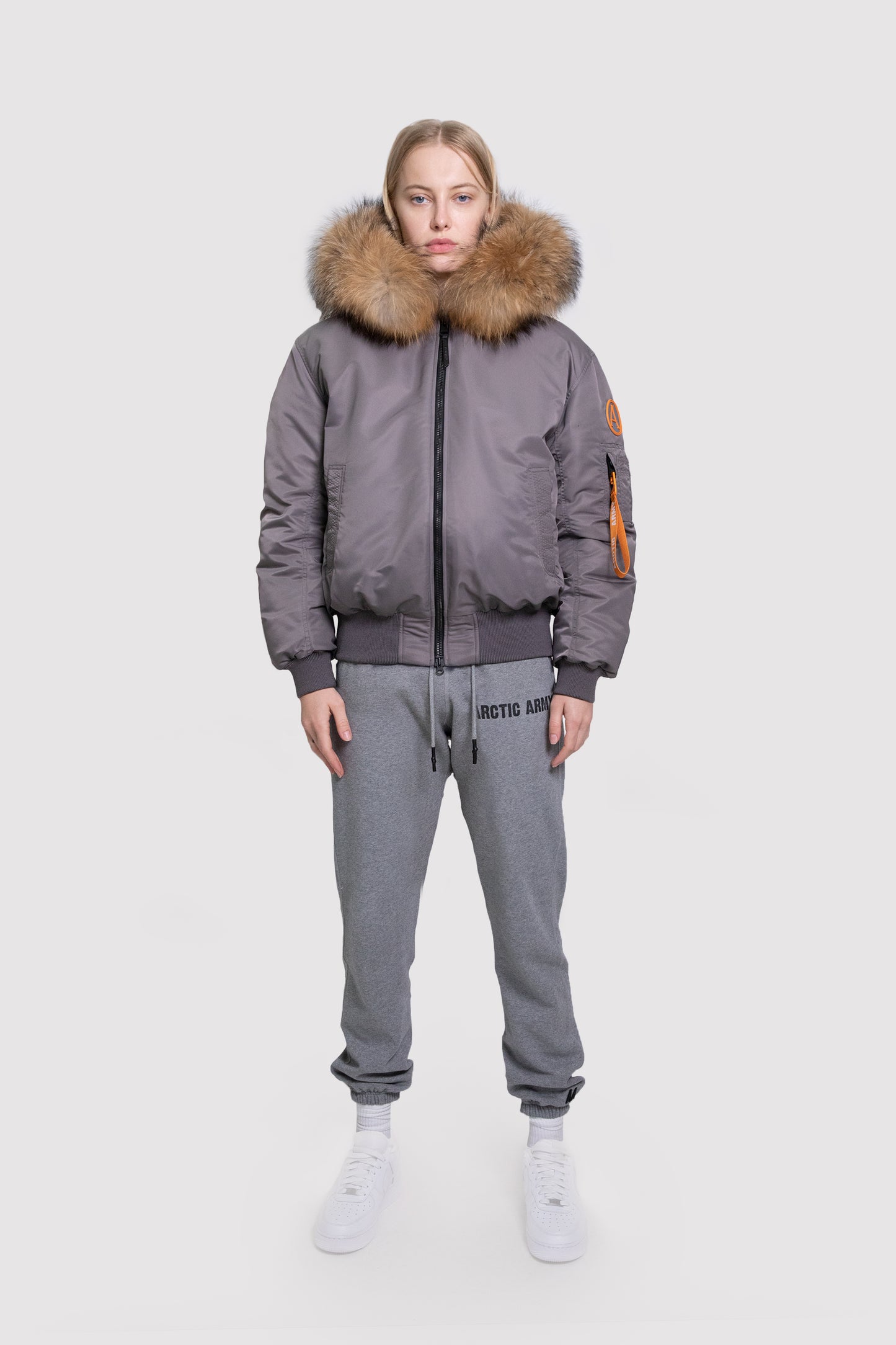 Women's Bomber with Fur in Grey