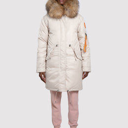 Women's Parka with Fur in Chalk