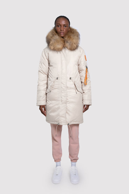 Women's Parka with Fur in Chalk