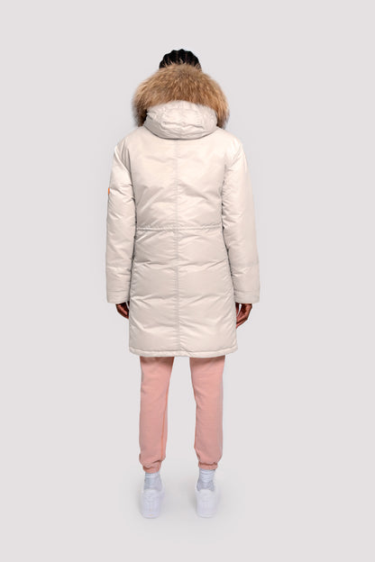 Women's Parka with Fur in Chalk