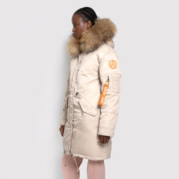 Women's Parka with Fur in Chalk