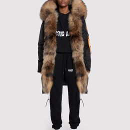 Women's Luxe Parka with Fur in Black
