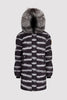 Women's Mid-Length Chinchilla Print Puffer with Fur in Black