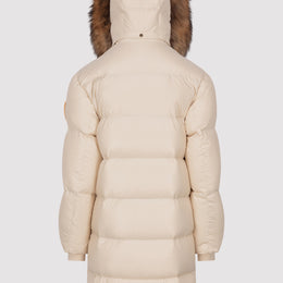 Mens Chalk Mid-Length Puffer Jacket with Fur