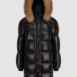 Women's Mid-Length Puffer with Fur in Black