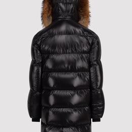 Women's Mid-Length Puffer with Fur in Black