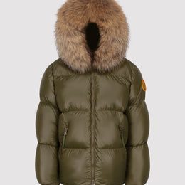 Women's Puffer with Fur in Khaki