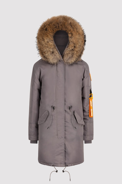 Women's Parka with Fur in Grey