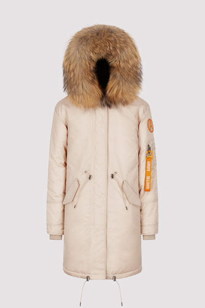 Women's Parka with Fur in Chalk