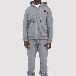 Men's Badge Zip Through Hoodie in Grey