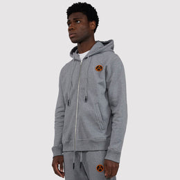Men's Badge Zip Through Hoodie in Grey