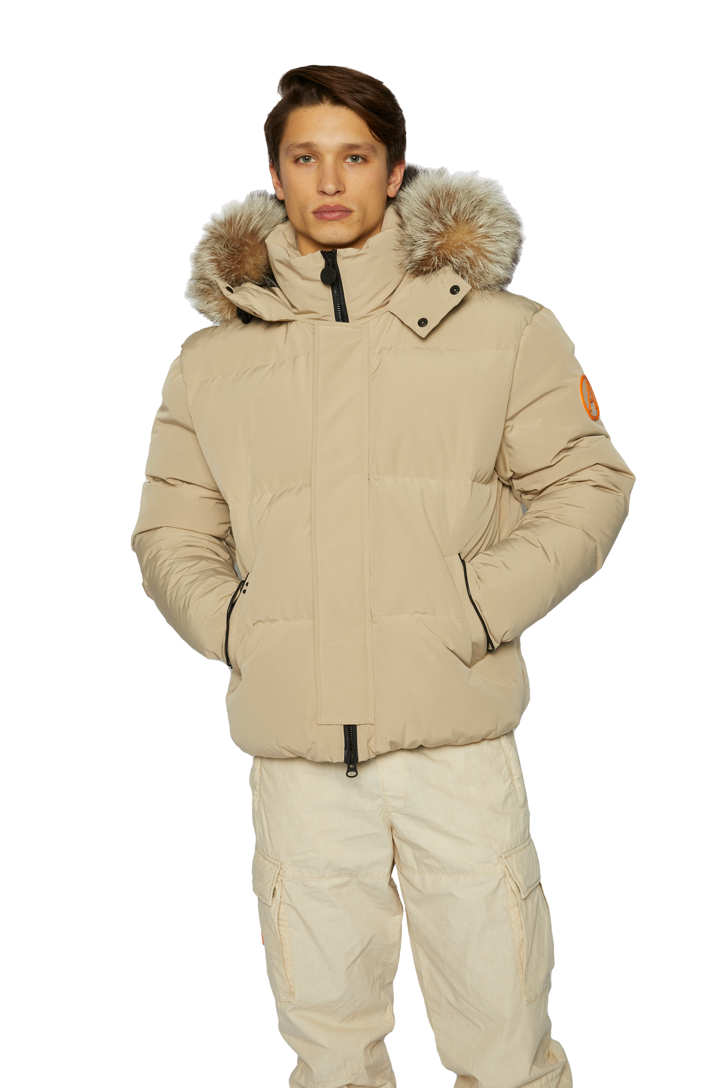 Men's Tailored Puffer with Fur in Fawn